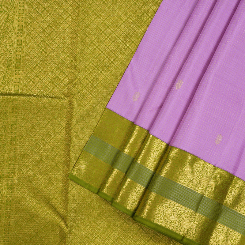 Hayagrivas Lavender Handloom Kanjivaram Silk Saree with Olive Green Border KBE155D5-1