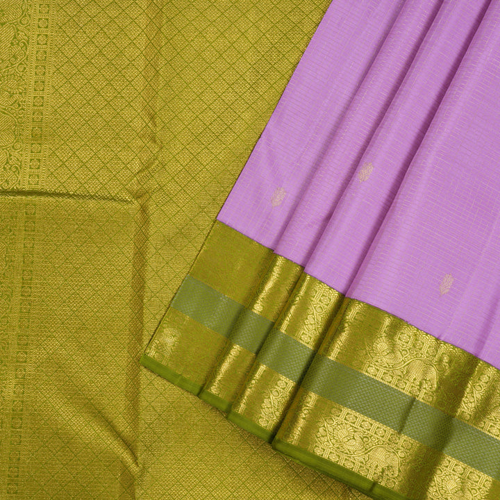 Hayagrivas Lavender Handloom Kanjivaram Silk Saree with Olive Green Border KBE155D5-1