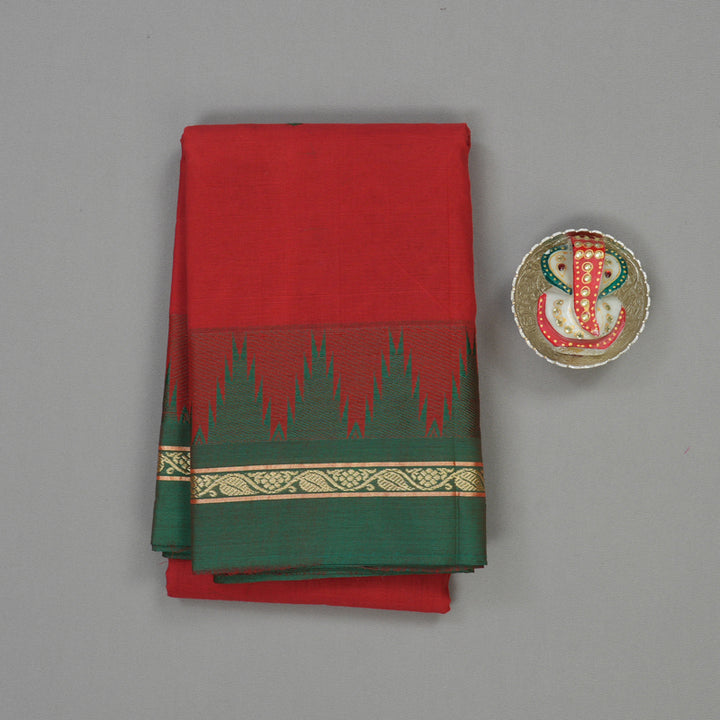 Hayagrivas Red Pure Chettinad Cotton Saree with Mild Green Border KBE1566K12-1