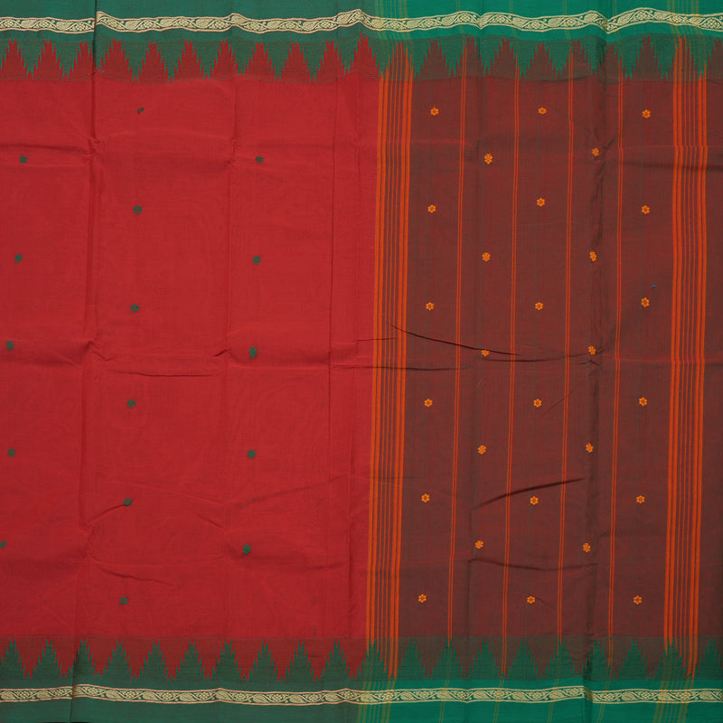 Hayagrivas Red Pure Chettinad Cotton Saree with Mild Green Border KBE1566K12-1