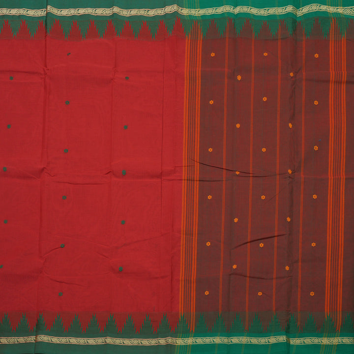 Hayagrivas Red Pure Chettinad Cotton Saree with Mild Green Border KBE1566K12-1