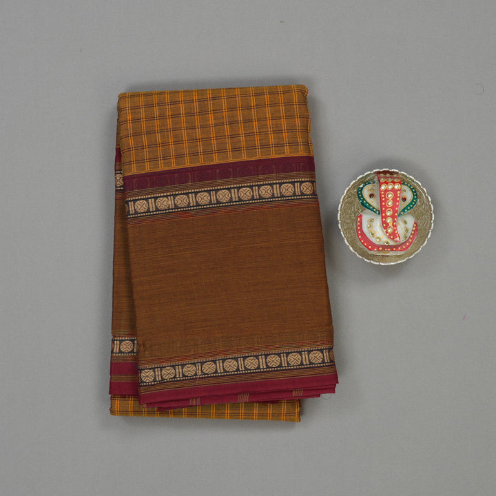 Hayagrivas Fire Mustard Pure Chettinad Cotton Saree with Khaki Brown Border KBE1566K5-10