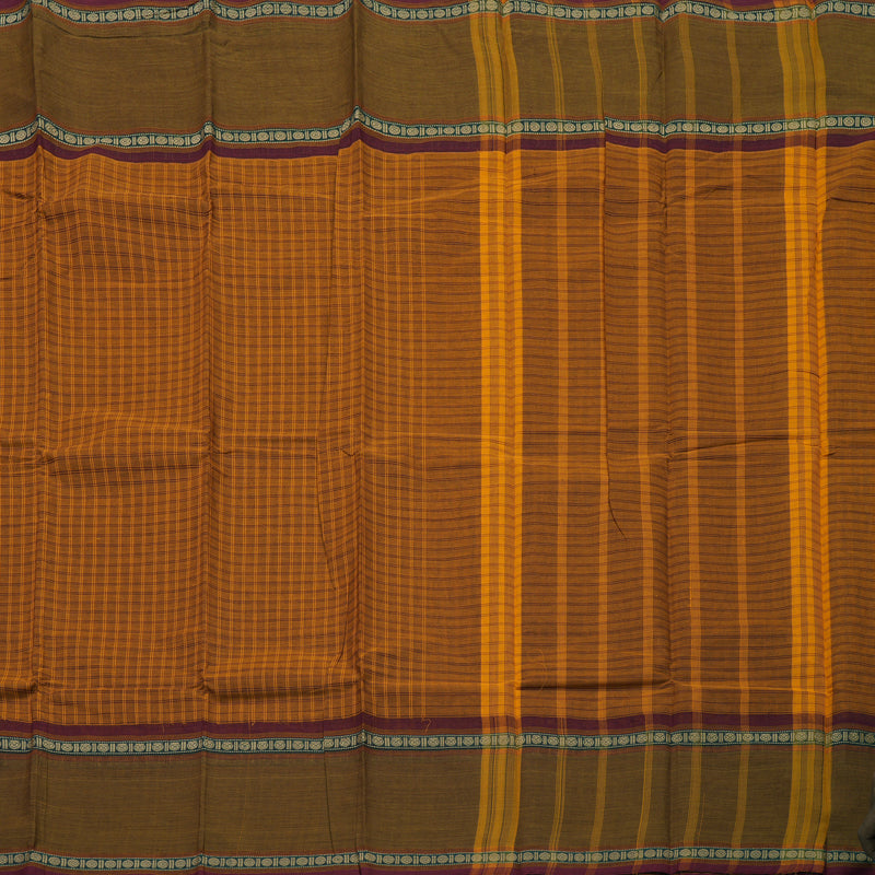 Hayagrivas Fire Mustard Pure Chettinad Cotton Saree with Khaki Brown Border KBE1566K5-10