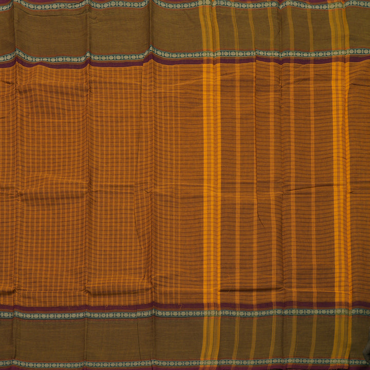 Hayagrivas Fire Mustard Pure Chettinad Cotton Saree with Khaki Brown Border KBE1566K5-10