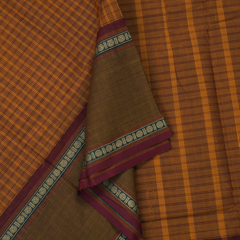 Hayagrivas Fire Mustard Pure Chettinad Cotton Saree with Khaki Brown Border KBE1566K5-10