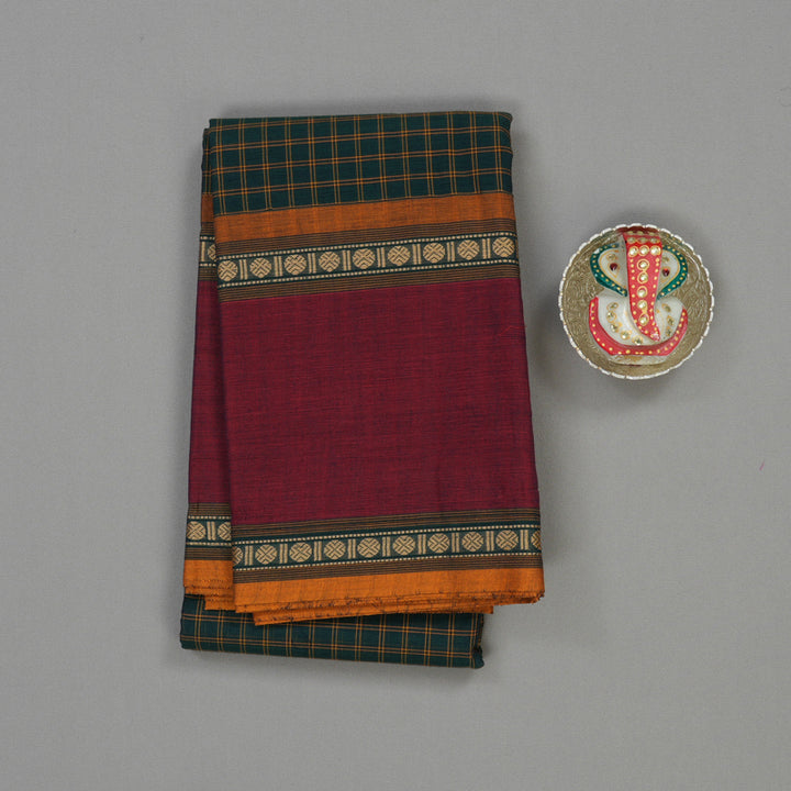 Hayagrivas Deep Teal Pure Chettinad Cotton Saree with Maroon Border KBE1566K5-15