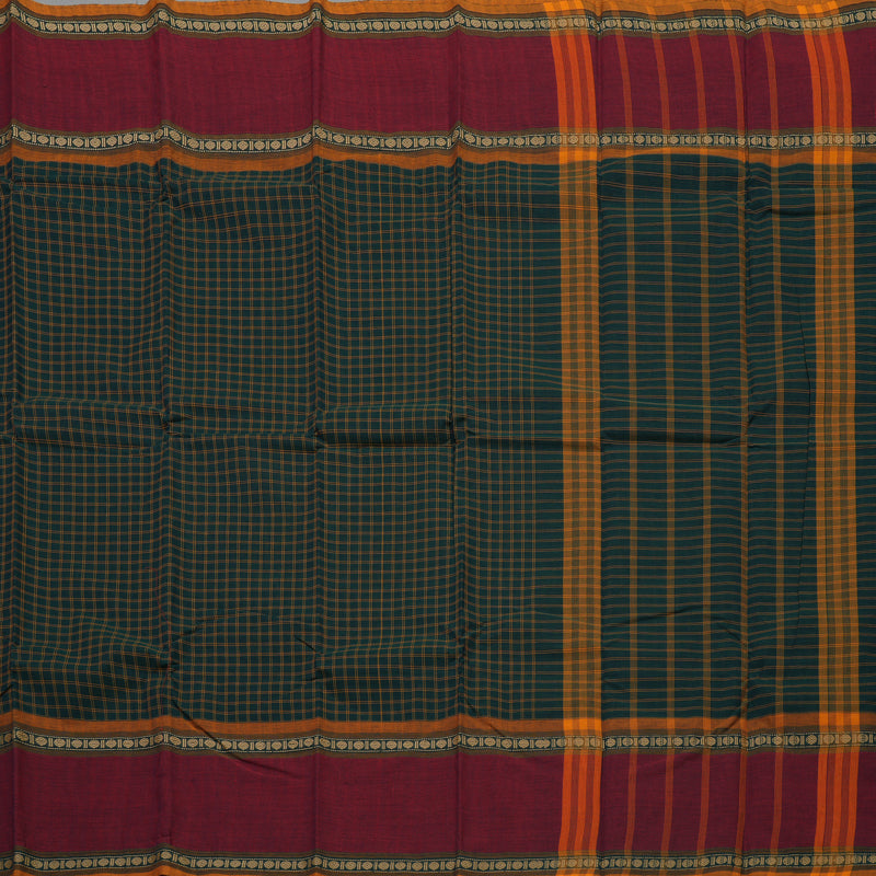 Hayagrivas Deep Teal Pure Chettinad Cotton Saree with Maroon Border KBE1566K5-15