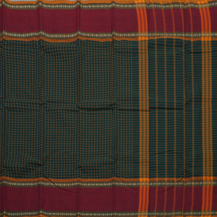 Hayagrivas Deep Teal Pure Chettinad Cotton Saree with Maroon Border KBE1566K5-15