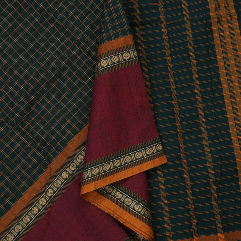 Hayagrivas Deep Teal Pure Chettinad Cotton Saree with Maroon Border KBE1566K5-15