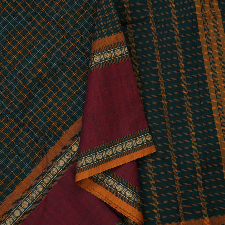 Hayagrivas Deep Teal Pure Chettinad Cotton Saree with Maroon Border KBE1566K5-15