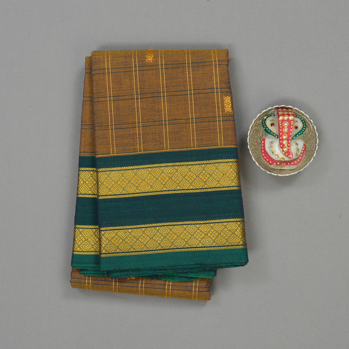 Hayagrivas Khaki Brown Pure Chettinad Cotton Saree with Peacock Green Border KBE1566K8-28