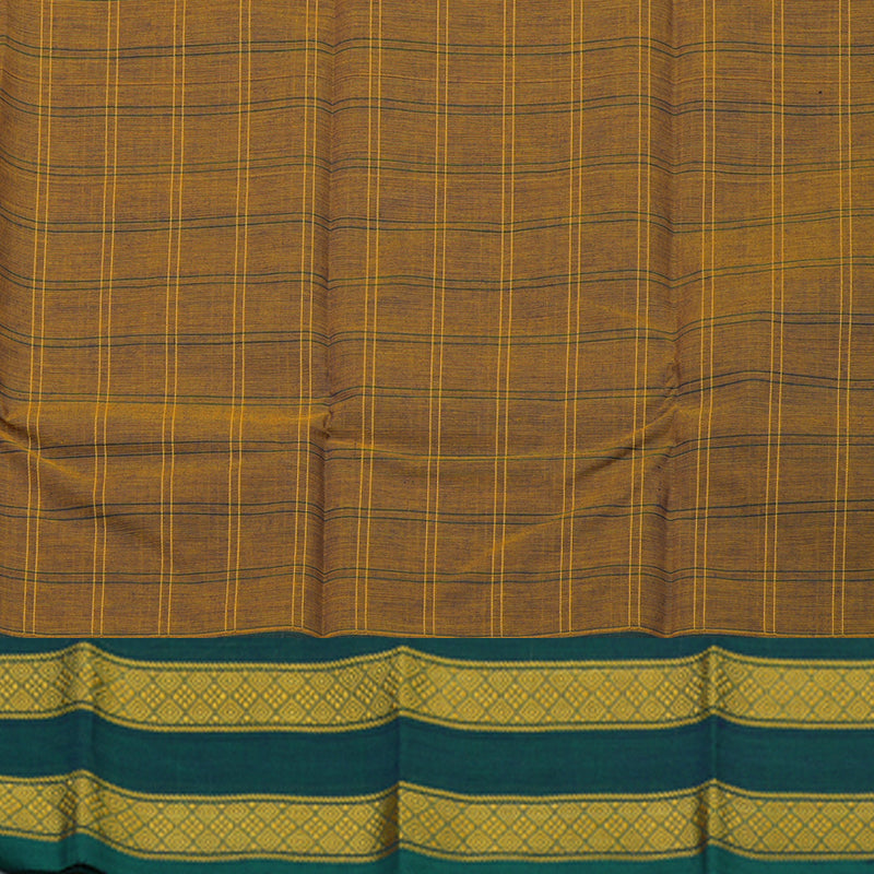 Hayagrivas Khaki Brown Pure Chettinad Cotton Saree with Peacock Green Border KBE1566K8-28