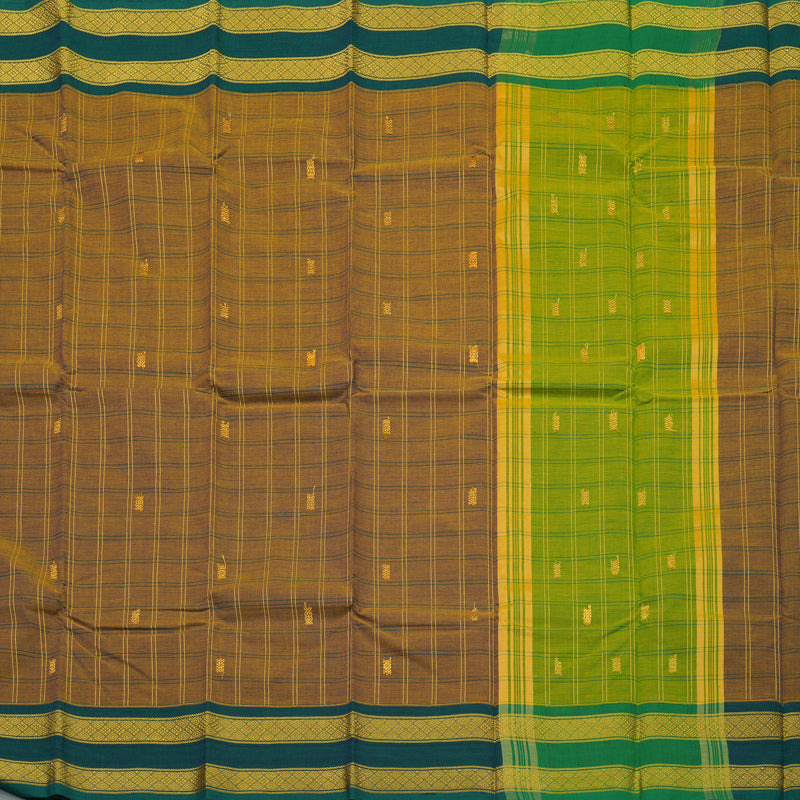 Hayagrivas Khaki Brown Pure Chettinad Cotton Saree with Peacock Green Border KBE1566K8-28