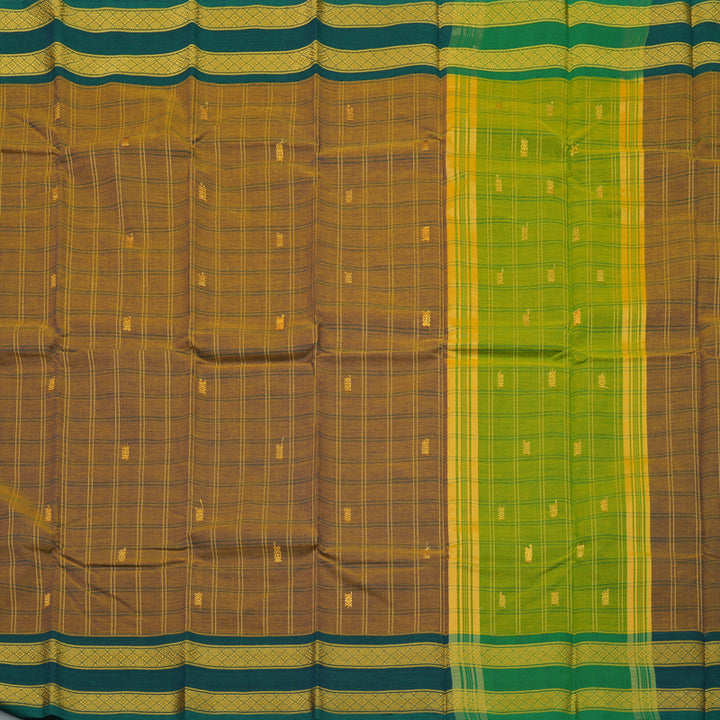 Hayagrivas Khaki Brown Pure Chettinad Cotton Saree with Peacock Green Border KBE1566K8-28