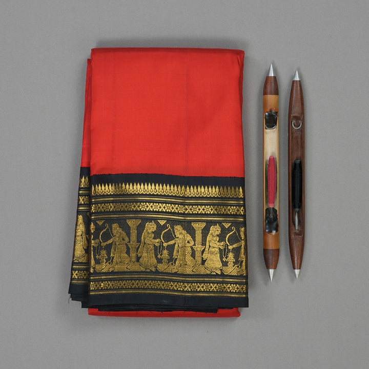 Hayagrivas Handloom Red Kanjivaram Silk Saree with Black Border KBE1568K12-1