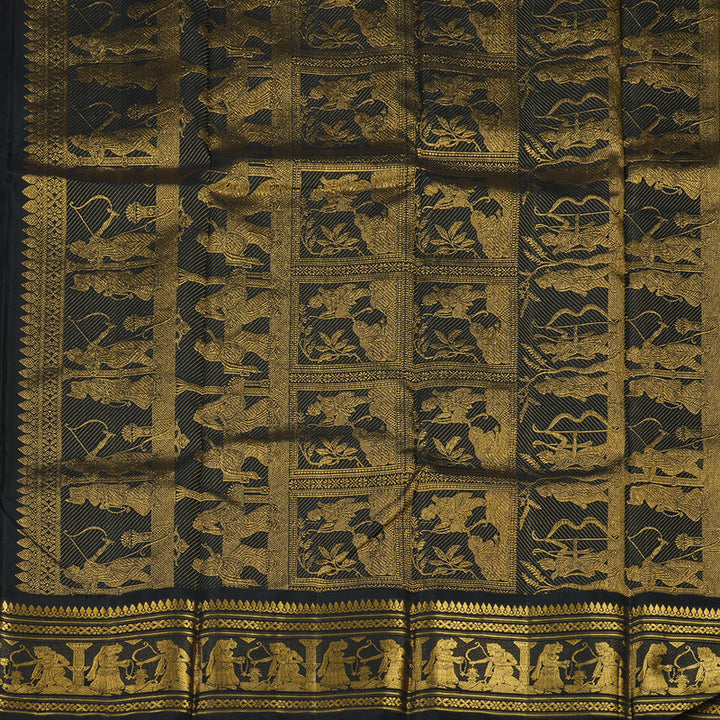 Hayagrivas Handloom Red Kanjivaram Silk Saree with Black Border KBE1568K12-1