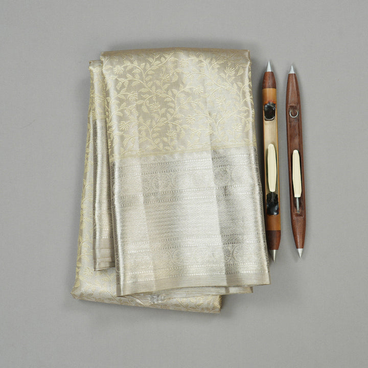 Hayagrivas Silver Grey Handloom Kanjivaram Silk Saree KBE156D16-1