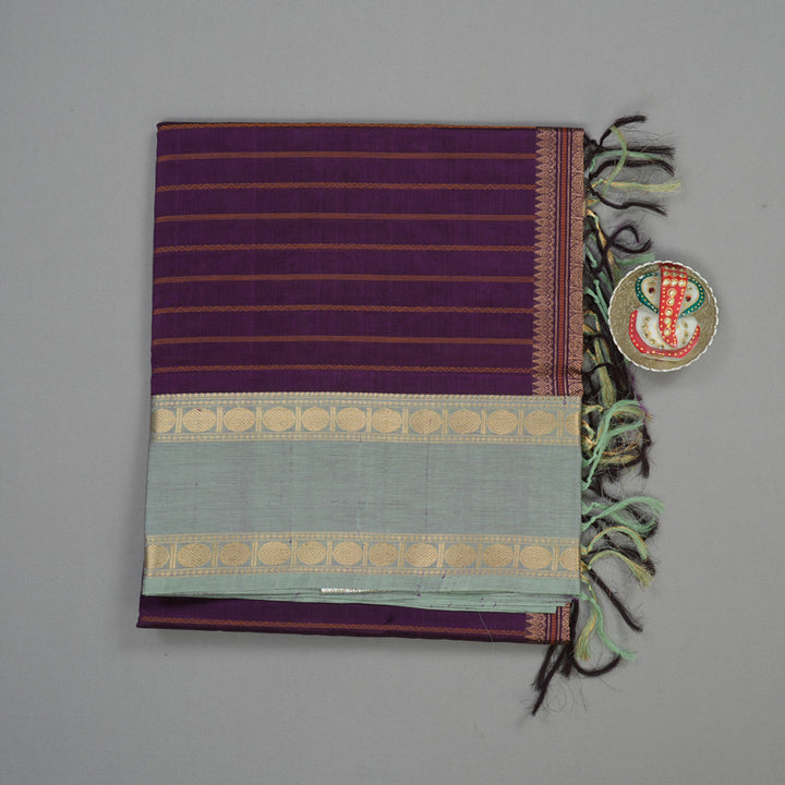 Hayagrivas Violet Kanchi Silk Cotton Saree with Royal Grey Rettapet KBE1570K1-2