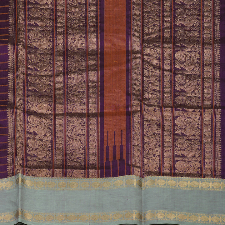 Hayagrivas Violet Kanchi Silk Cotton Saree with Royal Grey Rettapet KBE1570K1-2