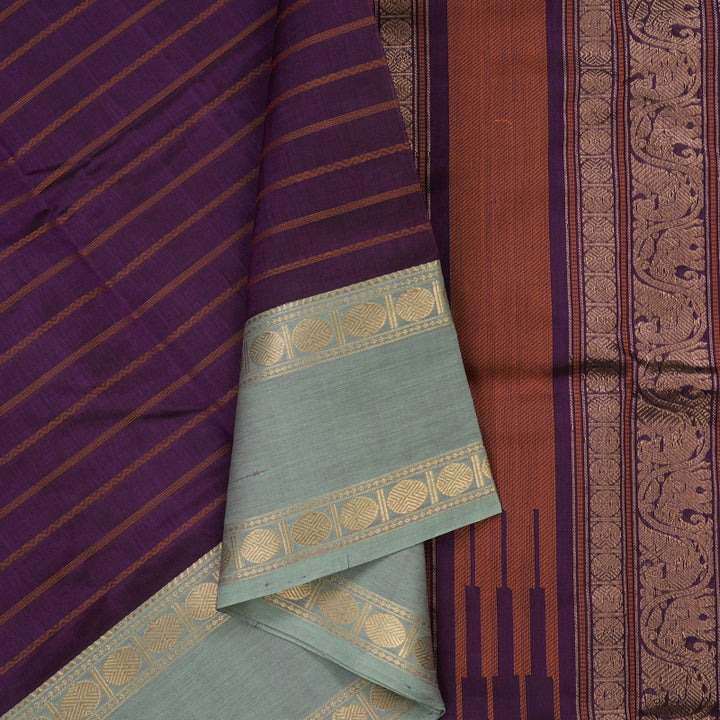 Hayagrivas Violet Kanchi Silk Cotton Saree with Royal Grey Rettapet KBE1570K1-2