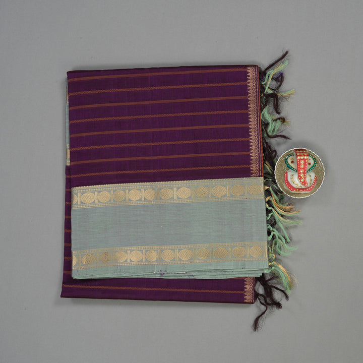Hayagrivas Violet Pure Kanchi Silk Cotton Saree with Light Elachi Green Border KBE1570K1-3