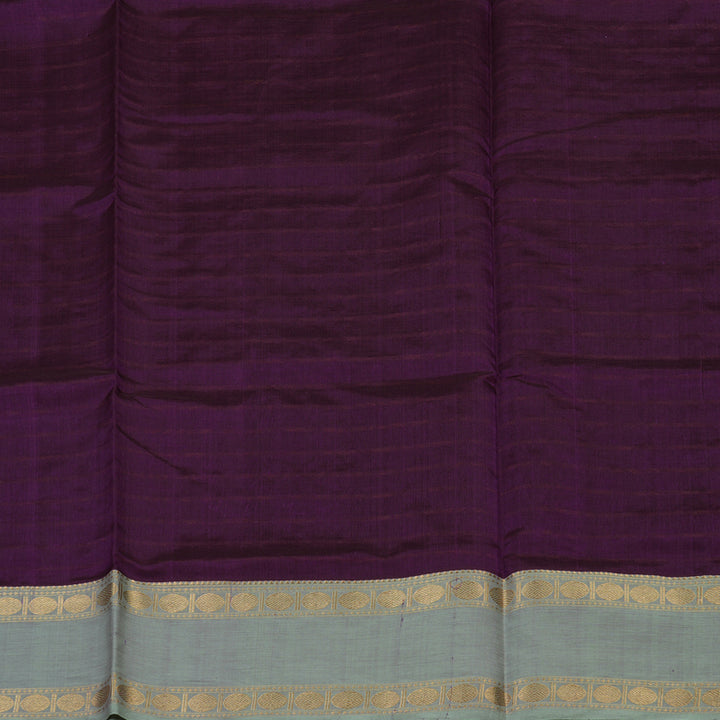 Hayagrivas Violet Pure Kanchi Silk Cotton Saree with Light Elachi Green Border KBE1570K1-3