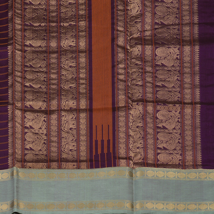 Hayagrivas Violet Pure Kanchi Silk Cotton Saree with Light Elachi Green Border KBE1570K1-3