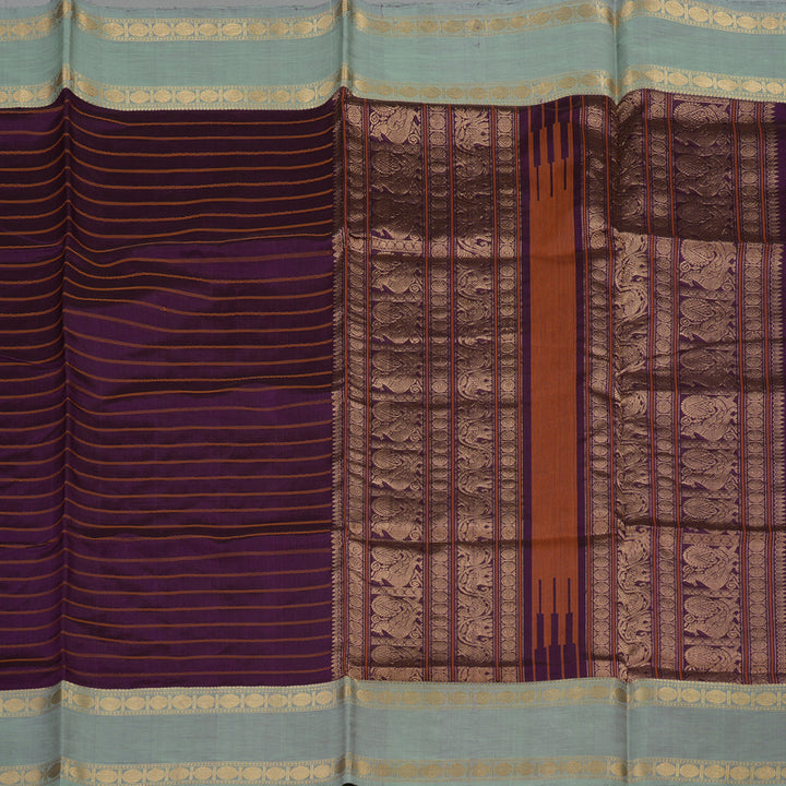 Hayagrivas Violet Pure Kanchi Silk Cotton Saree with Light Elachi Green Border KBE1570K1-3