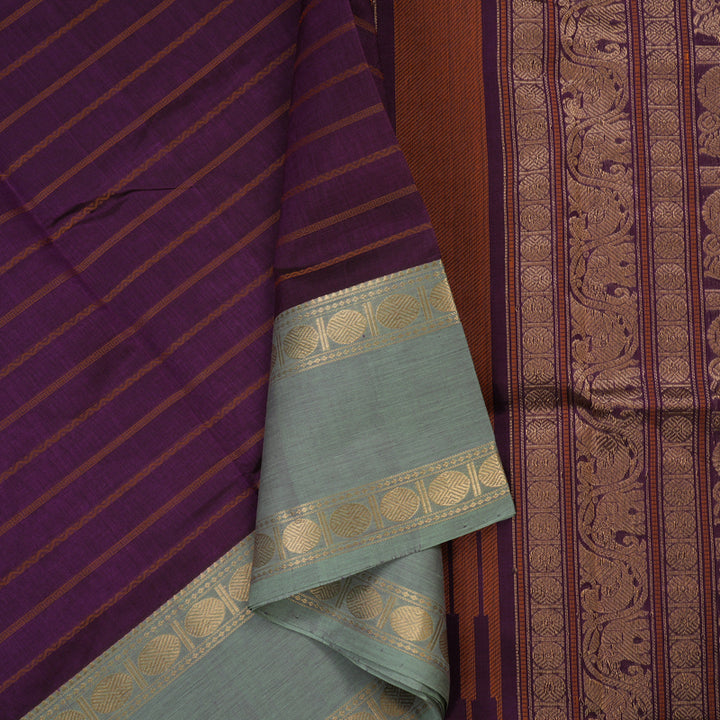 Hayagrivas Violet Pure Kanchi Silk Cotton Saree with Light Elachi Green Border KBE1570K1-3
