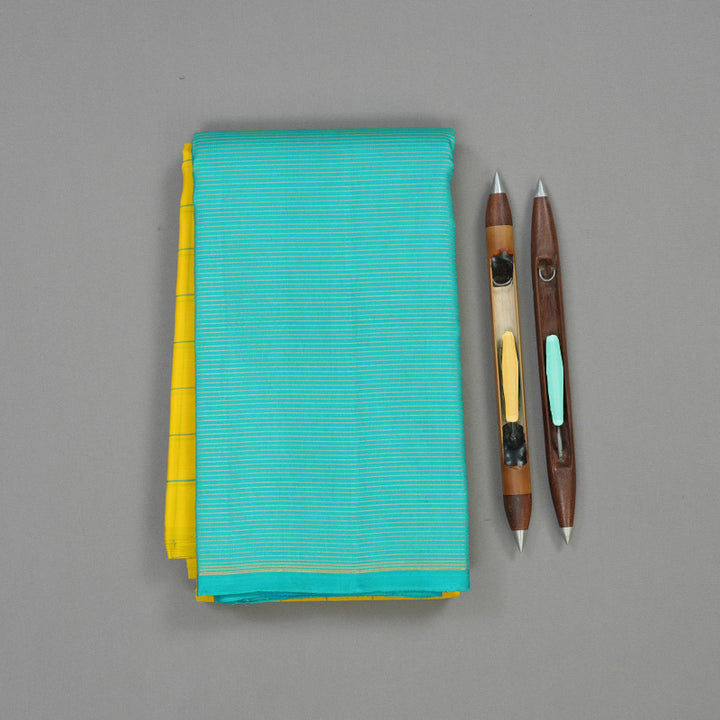 Hayagrivas Handloom Lemon Yellow Kanjivaram Silk Saree with Bright Teal border KBE1572K5-1