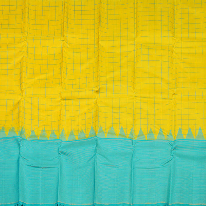 Hayagrivas Handloom Lemon Yellow Kanjivaram Silk Saree with Bright Teal border KBE1572K5-1