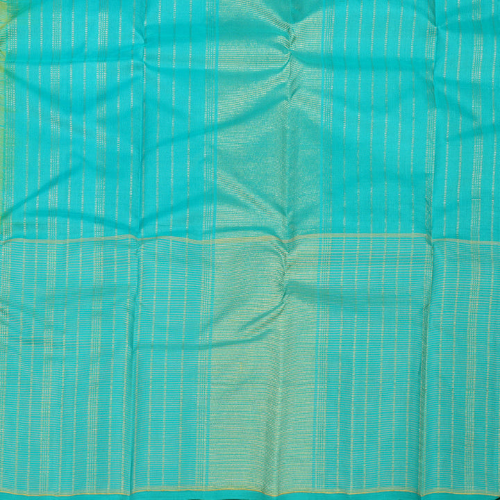 Hayagrivas Handloom Lemon Yellow Kanjivaram Silk Saree with Bright Teal border KBE1572K5-1