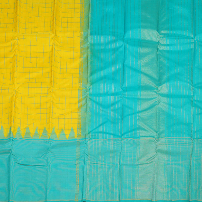 Hayagrivas Handloom Lemon Yellow Kanjivaram Silk Saree with Bright Teal border KBE1572K5-1