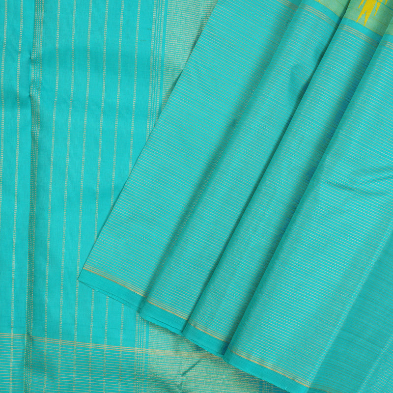 Hayagrivas Handloom Lemon Yellow Kanjivaram Silk Saree with Bright Teal border KBE1572K5-1