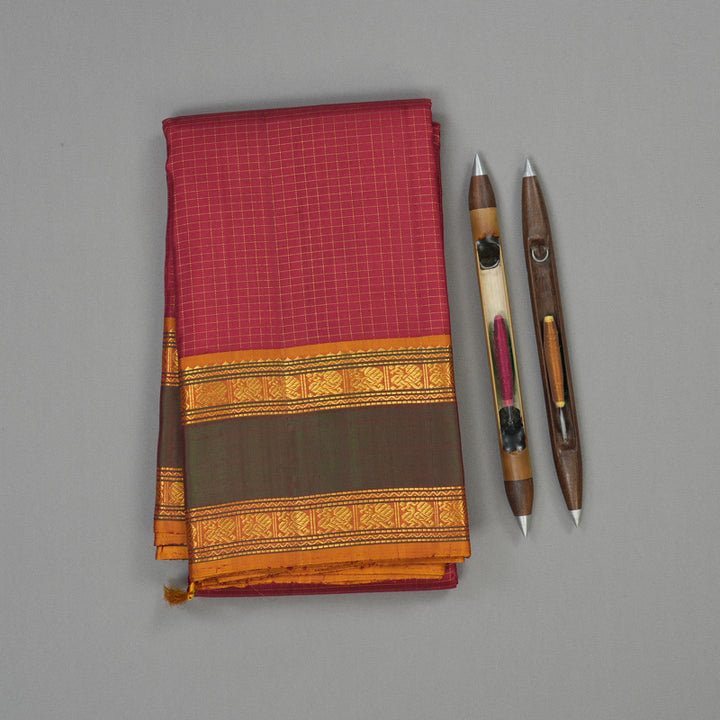 Hayagrivas Handloom Maroon Kanjivaram Silk Saree with Manthalir border KBE1572K6-1