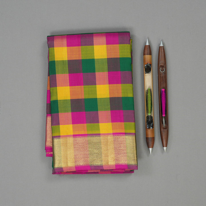 Hayagrivas Handloom Multicolour Checks Kanjivaram Silk Saree KBE1572K7-1