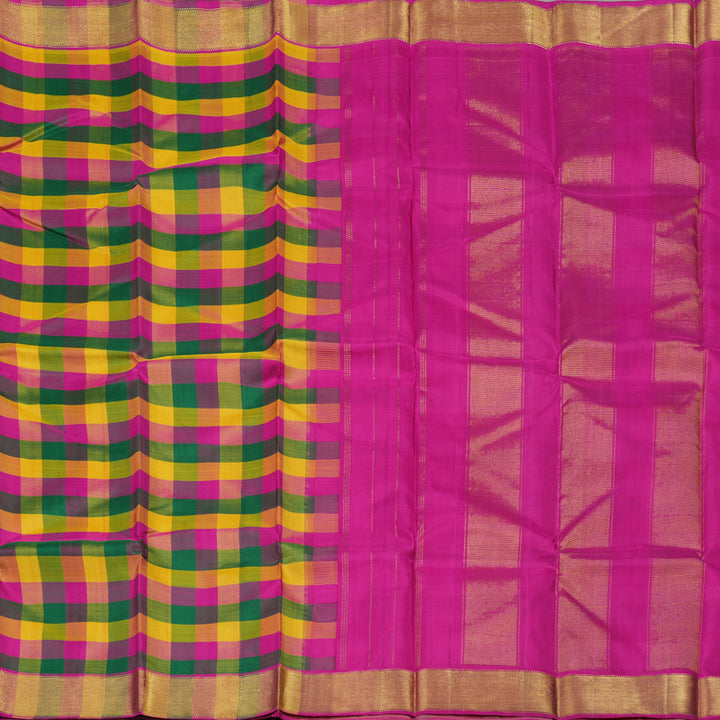 Hayagrivas Handloom Multicolour Checks Kanjivaram Silk Saree KBE1572K7-1
