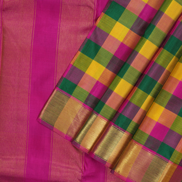 Hayagrivas Handloom Multicolour Checks Kanjivaram Silk Saree KBE1572K7-1