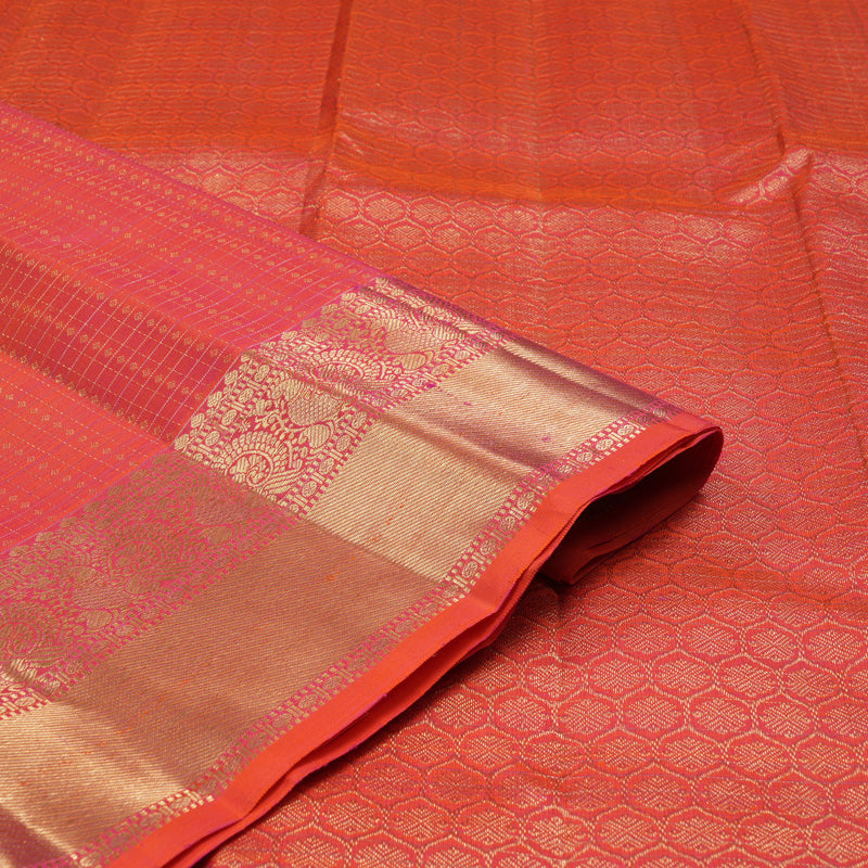 Hayagrivas Orangish Pink Handloom Kanjivaram Silk Saree KBE157D1-3