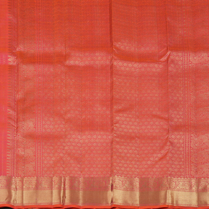 Hayagrivas Orangish Pink Handloom Kanjivaram Silk Saree KBE157D1-3