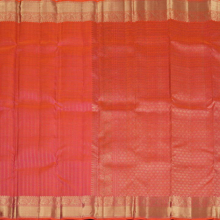Hayagrivas Orangish Pink Handloom Kanjivaram Silk Saree KBE157D1-3