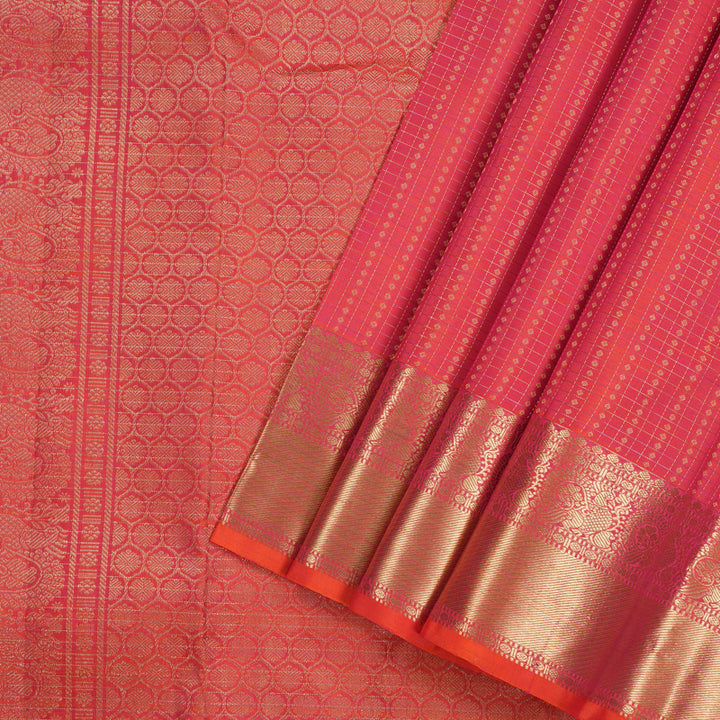 Hayagrivas Orangish Pink Handloom Kanjivaram Silk Saree KBE157D1-3