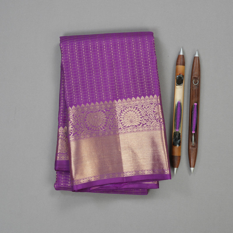 Hayagrivas Handloom Kanjivaram silks saree in  attractive Purple Jari kattam KBE157D1-4