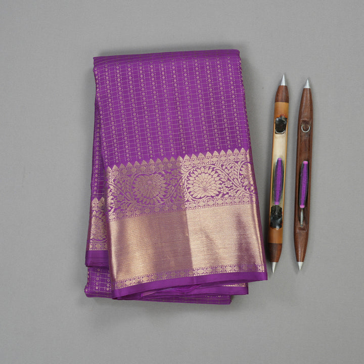 Hayagrivas Handloom Kanjivaram silks saree in  attractive Purple Jari kattam KBE157D1-4