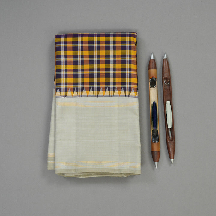 Hayagrivas Handloom Multicolour Checks Kanjivaram Silk Saree with Light Grey border KBE1580K2-1