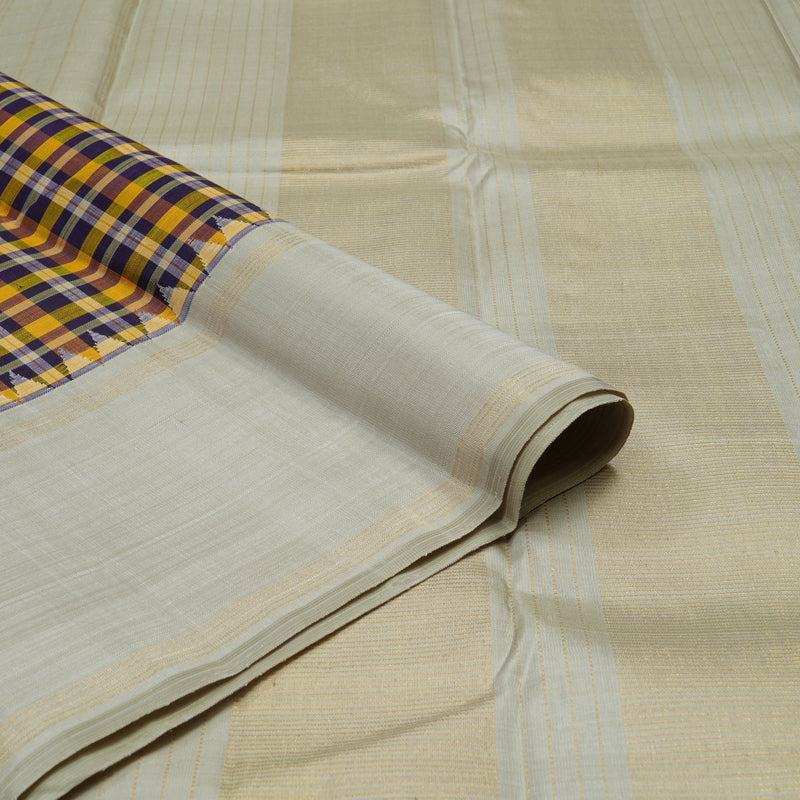 Hayagrivas Handloom Multicolour Checks Kanjivaram Silk Saree with Light Grey border KBE1580K2-1
