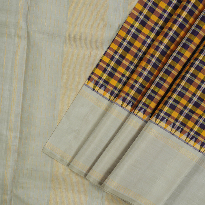 Hayagrivas Handloom Multicolour Checks Kanjivaram Silk Saree with Light Grey border KBE1580K2-1