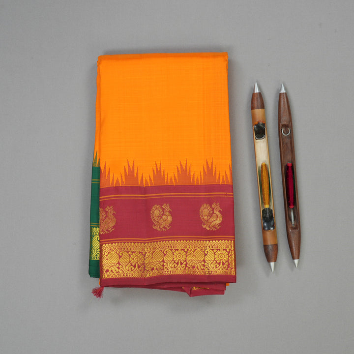 Hayagrivas Handloom Mango Orange Kanjivaram Silk Saree with Ganga Jamuna border KBE1581K2-1