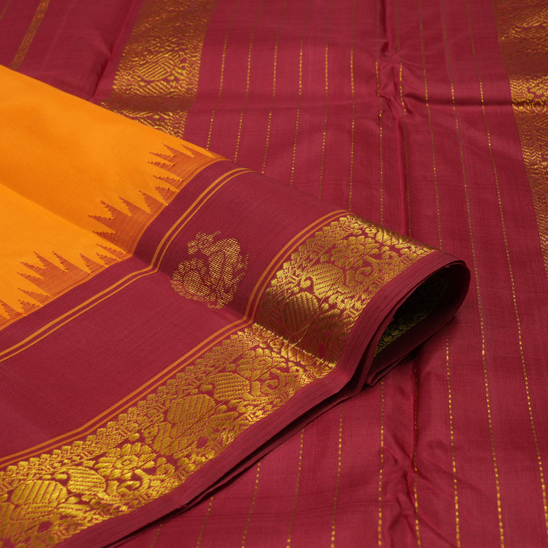 Hayagrivas Handloom Mango Orange Kanjivaram Silk Saree with Ganga Jamuna border KBE1581K2-1