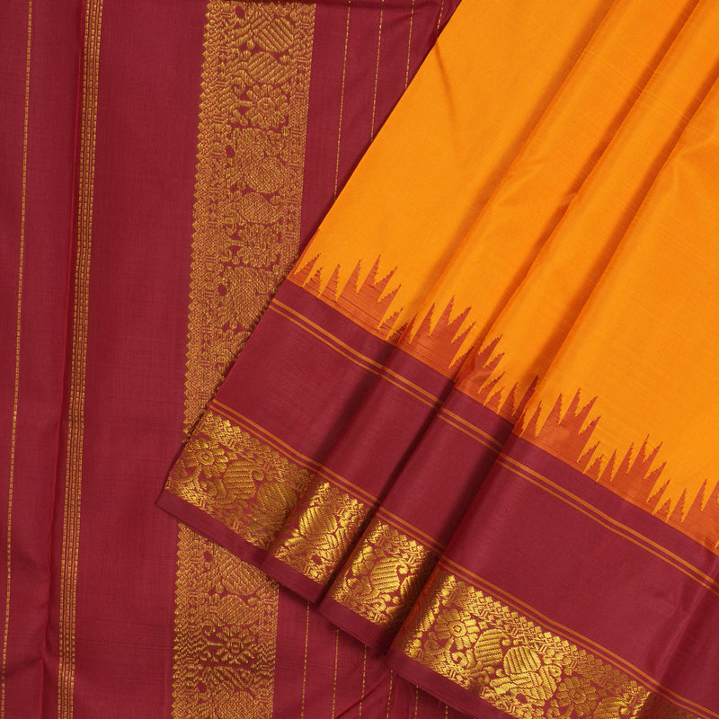 Hayagrivas Handloom Mango Orange Kanjivaram Silk Saree with Ganga Jamuna border KBE1581K2-1